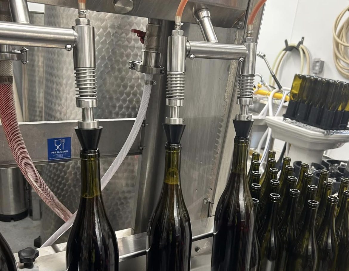 Bottles being filled on the bottling line